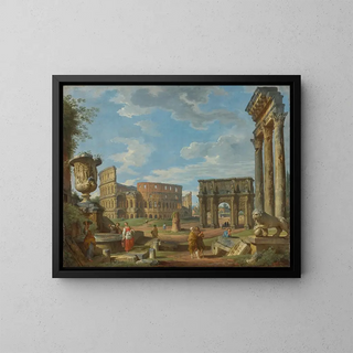 Giovanni Paolo Panini - Capriccio Of Roman Monuments With The Colosseum And Arch Of Constantine.webp