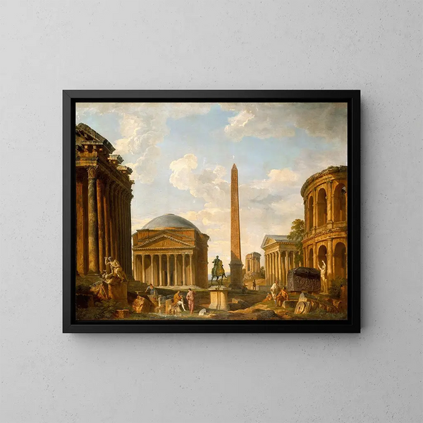 Roman Caprice: Le Panthéon et autres monuments - Giovanni Paolo Panini — inramlat konstverk på väggen
