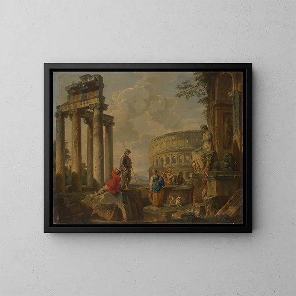 Le Colisée parmi les ruines romaines - Giovanni Paolo Panini — inramlat konstverk på väggen