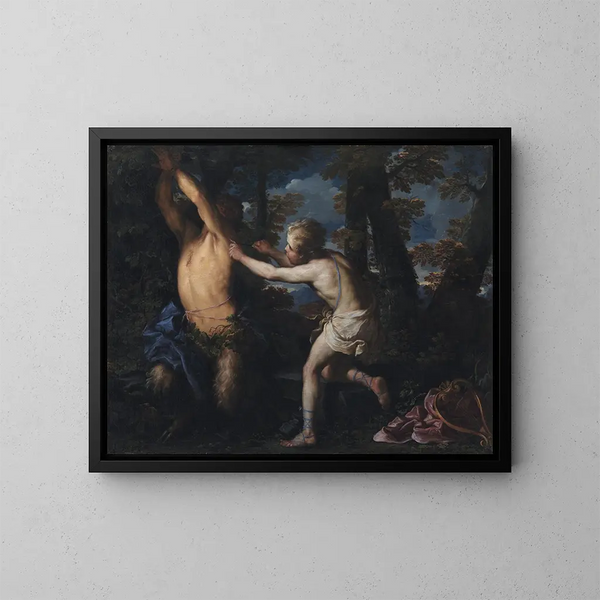 Apollon som avlägsnar Marsyas - Girolamo Troppa — inramlat konstverk på väggen