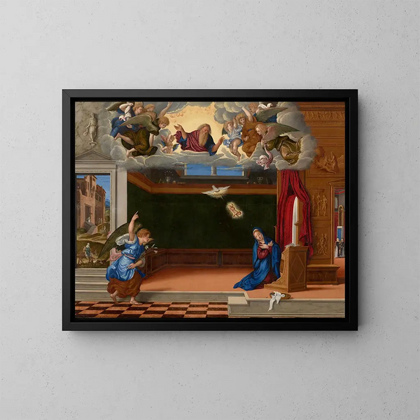 L'Annonciation - Girolamo da Santacroce — inramlat konstverk på väggen