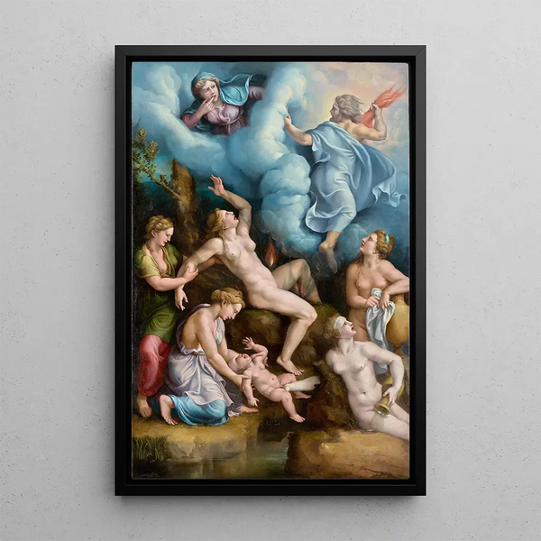 La Naissance de Bacchus - Giulio Romano — inramlat konstverk på väggen