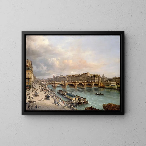 La Cité och Pont Neuf sedd från Quai du Louvre - Giuseppe Canella — inramlat konstverk på väggen