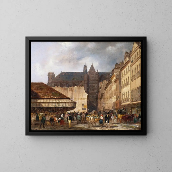 La rue des Prouvaires och kyrkan Saint-Eustache - Giuseppe Canella — inramlat konstverk på väggen