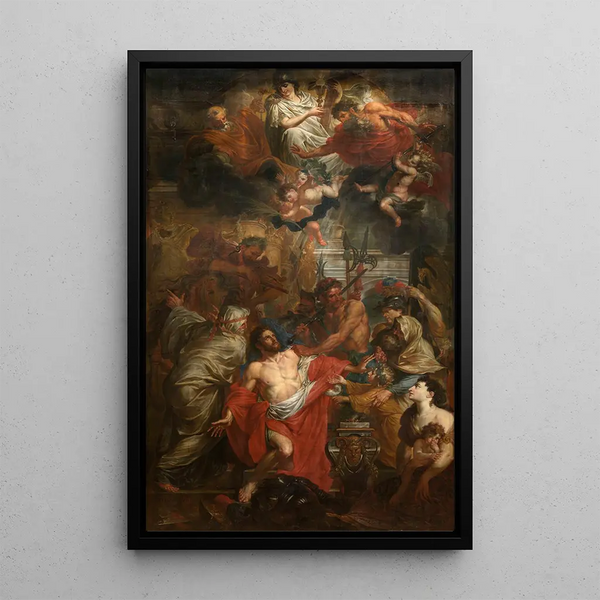 Le martyre de Saint Georges - Godfried Maes — inramlat konstverk på väggen
