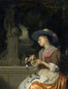 kvinna som binder en blomsterkrans - Godfried Schalcken — vy av konstverket