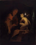 ung man och kvinna som studerar en Venus-statyn i ljuset av en lampa - Godfried Schalcken — vy av konstverket