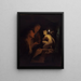 ung man och kvinna som studerar en Venus-statyn i ljuset av en lampa - Godfried Schalcken — inramlat konstverk på väggen