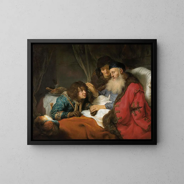 La bénédiction de Jacob par Isaac - Govert Flinck — inramlat konstverk på väggen