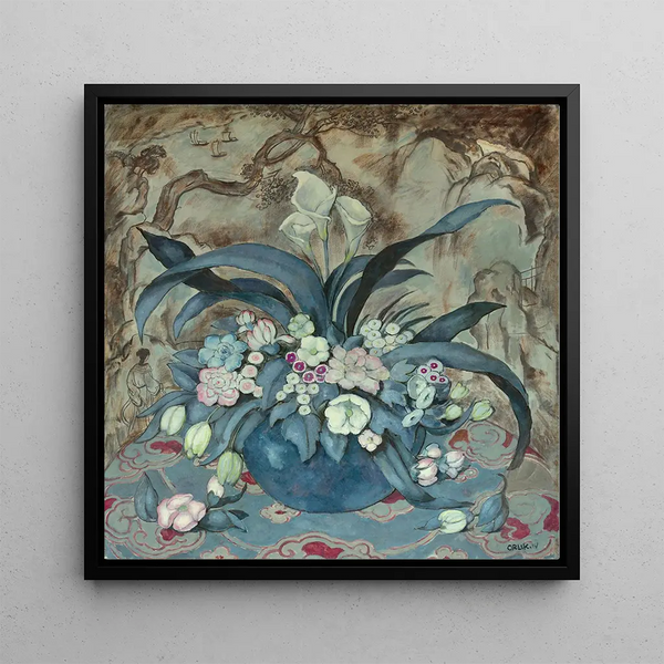 Grande nature morte florale dans un vase bleu - Emil Orlik