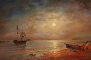 Grigori Ivanovitch Kapustin - Moonlit Night Over A Coastal Landscape.webp