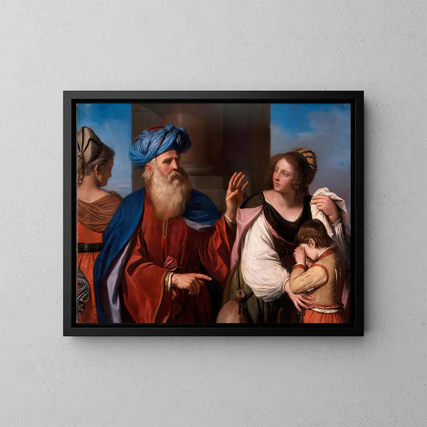 Abraham jagar Agar och Ismael - Guercino — inramlat konstverk på väggen