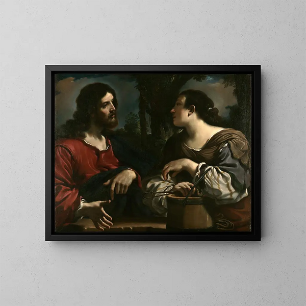 Le Christ et la femme de Samarie - Guercino — inramlat konstverk på väggen