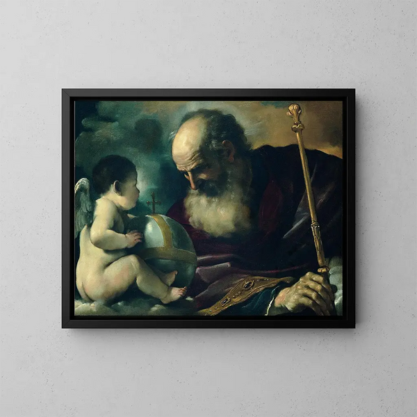 Gud Fader och en ängel - Guercino — inramlat konstverk på väggen