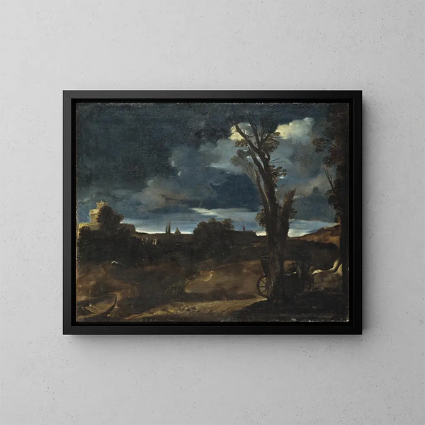 Landskap i månsken - Guercino — inramlat konstverk på väggen
