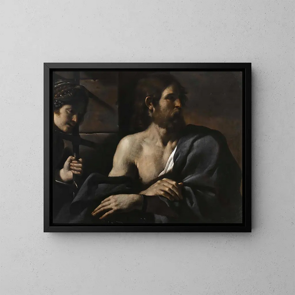 Saint Jean-Baptiste i fängelse besökt av Salomé - Guercino — inramlat konstverk på väggen