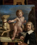 självporträtt framför en målning av Amor Fedele - Guercino — vy av konstverket