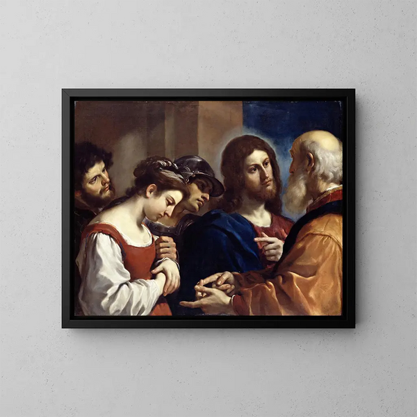 La femme adultère - Guercino — inramlat konstverk på väggen