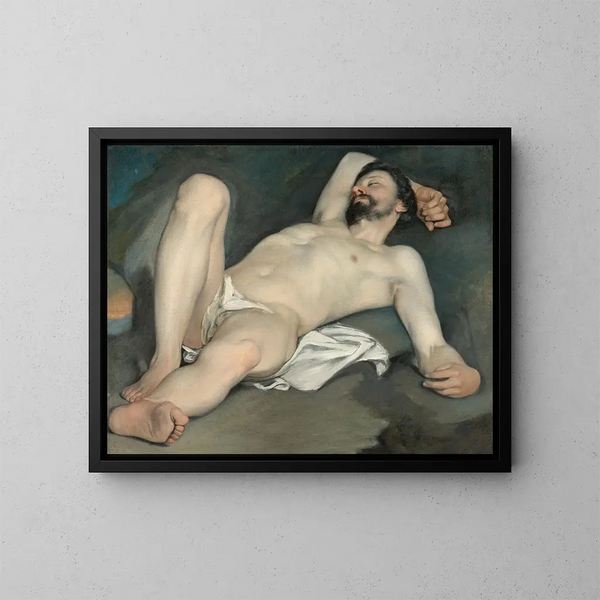 Nu masculin allongé - Guido Cagnacci — inramlat konstverk på väggen