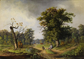 Guido Hampe - Cowherd at the rest at the forest edge.webp