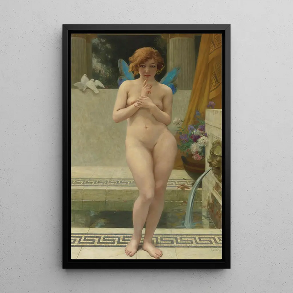Psyché vid fontänen - Guillaume Seignac — inramlat konstverk på väggen