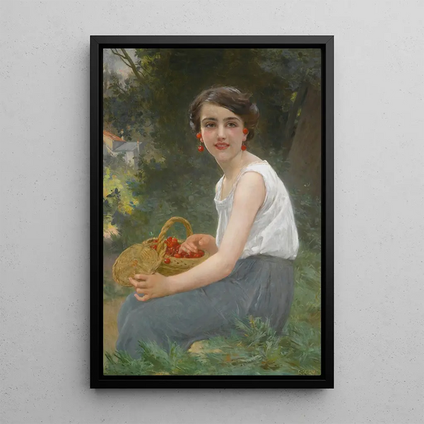 La fille aux cerises - Guillaume Seignac — inramlat konstverk på väggen