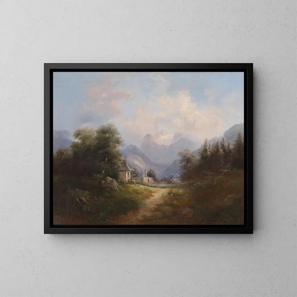 Vallée de montagne avec figures - Gustav Barbarini — inramlat konstverk på väggen