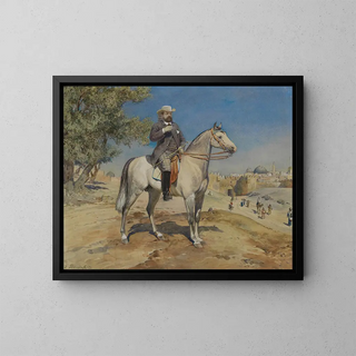 En riddare vid en dörr i Jerusalem - Gustav Bauernfeind — inramlat konstverk på väggen