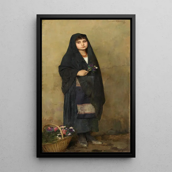 La Fille aux fleurs - Gustave-Claude-Étienne Courtois — inramlat konstverk på väggen