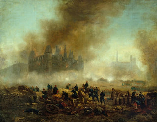 L'Hôtel de Ville brändes ner och belägrades av Versailles trupper - Gustave Boulanger — vy av konstverket