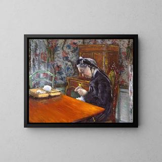Mademoiselle Boissière tricotar - Gustave Caillebotte — inramlat konstverk på väggen