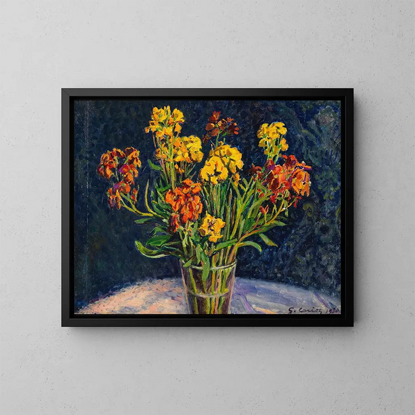 Bouquet de giroflées - Gustave Cariot — inramlat konstverk på väggen
