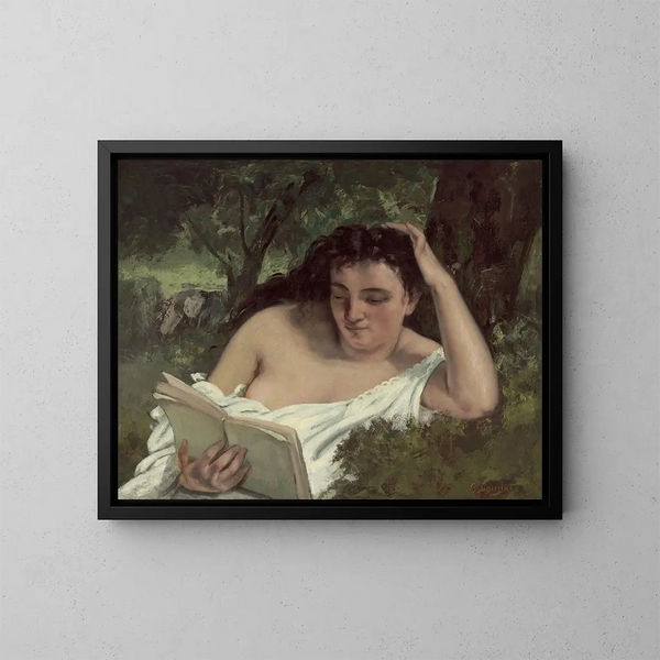 En ung kvinna läser - Gustave Courbet — inramlat konstverk på väggen