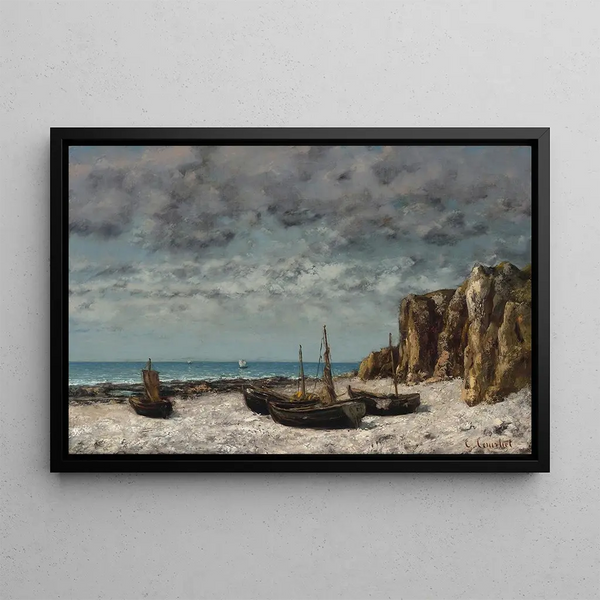 Båtar på en strand, Étretat - Gustave Courbet — inramlat konstverk på väggen