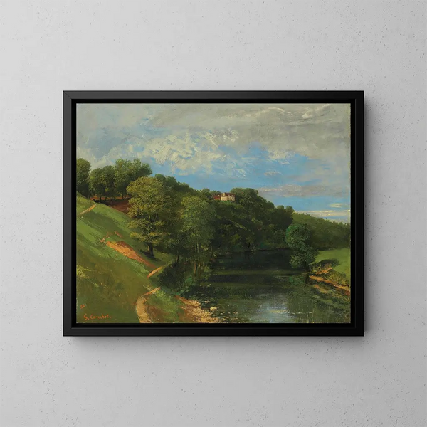 Château vid floden - Gustave Courbet — inramlat konstverk på väggen