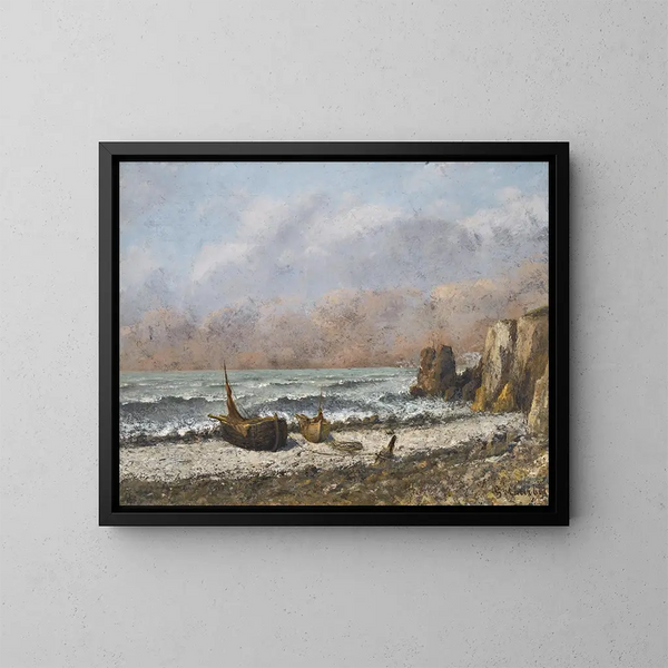 två båtar på stranden - Gustave Courbet — inramlat konstverk på väggen