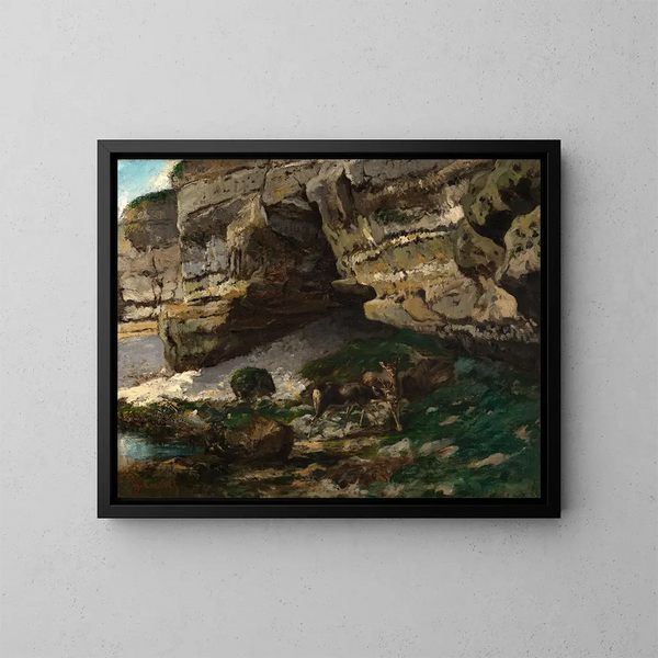 Landskap med klippor och rådjur - Gustave Courbet — inramlat konstverk på väggen