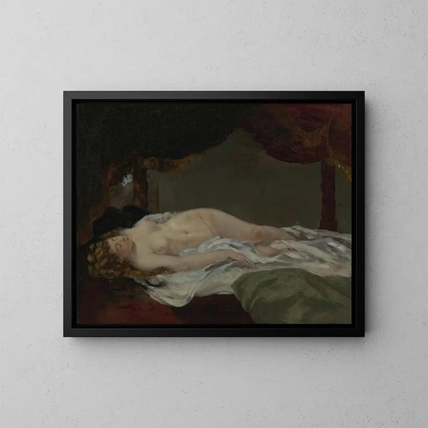 en sovande kvinna - Gustave Courbet — inramlat konstverk på väggen