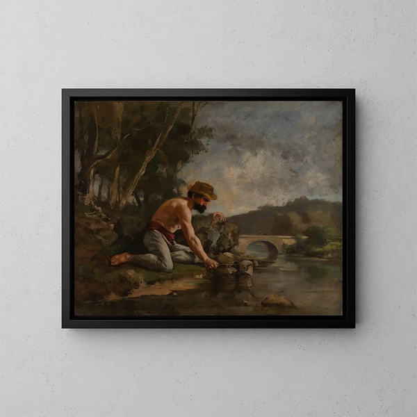 Le pêcheur - Gustave Courbet — inramlat konstverk på väggen