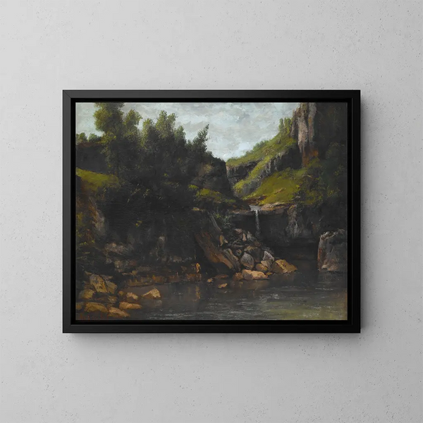Cascade i ett bergigt landskap - Gustave Doré — inramlat konstverk på väggen