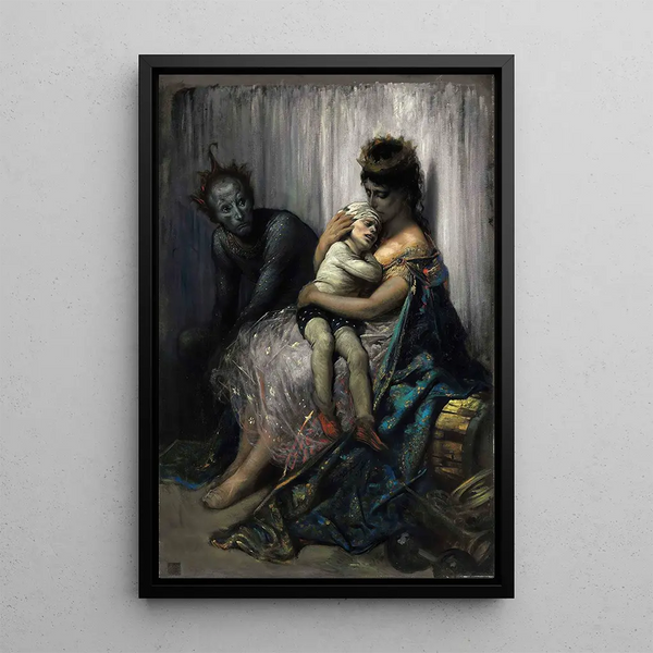 La famille du saltimbanque l'enfant blessé - Gustave Doré — inramlat konstverk på väggen