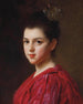 kvinna i röd klänning - Gustave Jean Jacquet — vy av konstverket