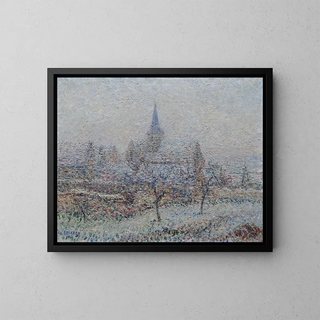 L'Église de Bennecourt, snöeffekt - Gustave Loiseau — inramlat konstverk på väggen