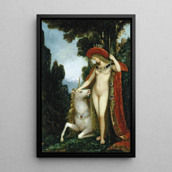 La Licorne - Gustave Moreau — inramlat konstverk på väggen