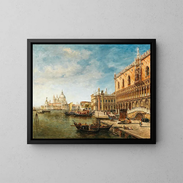 En vy över Venedig med Dogepalatset och Punta della Dogana i fjärran - Gustave Walckiers — inramlat konstverk på väggen