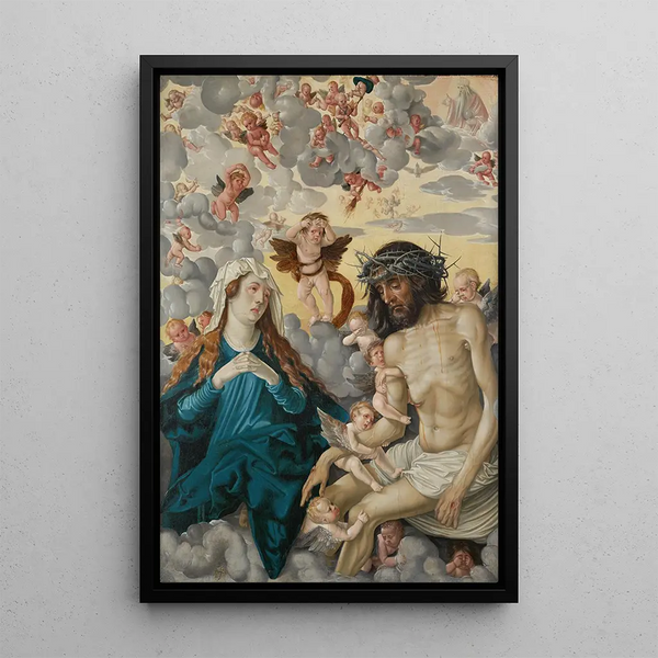 L'Homme de douleurs - Konsttryck av Marie och änglarna - Hans Baldung — inramlat konstverk på väggen