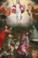 La Transfiguration du Christ sur le mont Thabor avec les prophètes Élie et Moïse, les saints Jean, Pierre et Jacques, et le donateur Jacob Rassler - Hans Caspar Memberger — vy av konstverket