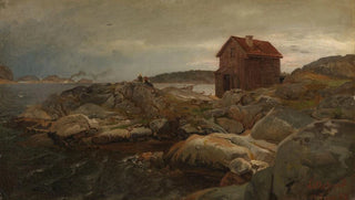 Hans Gude - A Fishermans Home Lillesand.webp