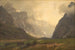 Les pics Troll à Romsdalen, le pied de Romsdalshorn à droite - Hans Gude — vy av konstverket