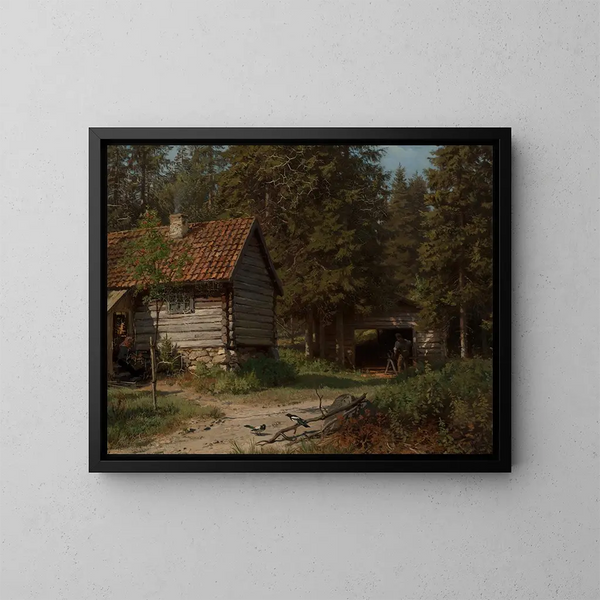 Cottage en forêt - Hans Gude — inramlat konstverk på väggen